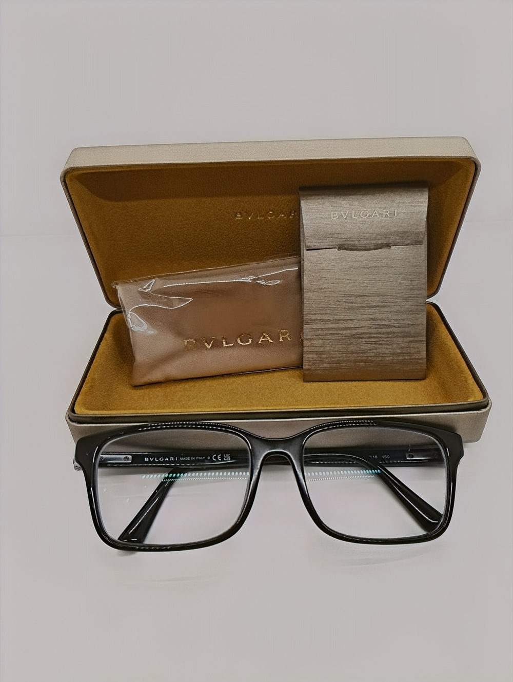 BVLGARI Men’s Rectangular Eyewear – Classic Black & Silver